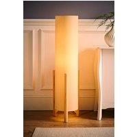 ValueLights Henry Wooden Base Midi Floor Lamp with Tall Fabric Shade with LED Bulb in Cream