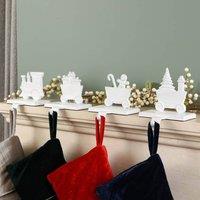Dibor White Family of 4 Train Decorative Christmas Stocking Holder Set | Size: 4 Pack