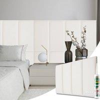 Novecrafto Set of 6 Soft Velvet Upholstered Wall Panels 60x30cm with Adhesive in Off-White | Size: 60x30 cm