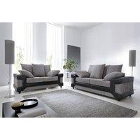 SquareBoxx Luca 3+2 Grey Jumbo Cord Sofa Set With a Modern Black Leather-Effect Trim