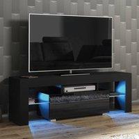 Mex Furniture LTD TV Unit Floe 130cm - Black with Gloss Doors & LED Lights