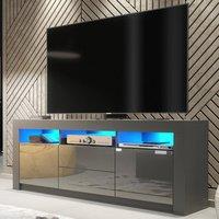 Mex Furniture LTD TV Unit Shine 160cm - Dark Grey with Gloss Doors & LED Lights