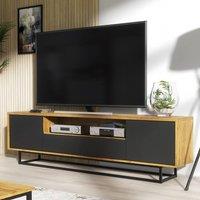 Mex Furniture LTD TV Unit Rift Loft 200cm - Dark Oak & Black in Dark Brown