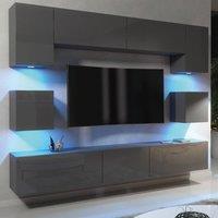 Mex Furniture LTD Wall TV Unit Panorama - Dark Grey with Gloss Doors & LED Lights