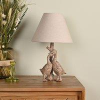 Hestia Wood Effect Resin Duck Table Lamp in Brown