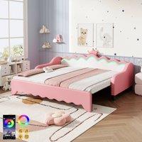 BTM Single daybed with LED headboard & pull out trundle sofa bed in Pink
