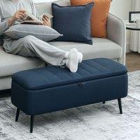 HOMCOM Storage Ottoman Bench, Linen Fabric Footstool with Steel Legs in Dark Blue