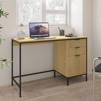 Home Source Wisbech 3 Drawer Desk Oak Computer Office Table Workstation Steel Legs in Brown