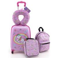 Costway 5 Piece Luggage Set Carry on Rolling Suitcase Set with Backpack in Pink