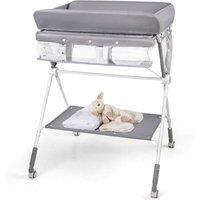 Gymax Rolling Diaper Changing Station Folding Changing Table With Trash Can in Grey