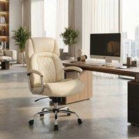 Costway PU Leather Office Chair Padded Modern Executive Chair Computer Desk in Beige