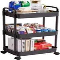 EONLION 3 Tier Black Storage Trolley Cart on Wheels Kitchen Rack