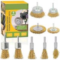 Havendro 9pcs Steel Wire Drill Brush Set Brass Coated Rust Tool
