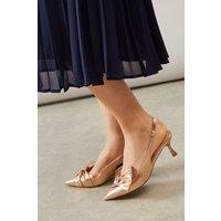 Wallis Women's Vitalia Bow Detail Slingback Pointed Medium Heel Court Shoes in Rose Gold | Size: 4