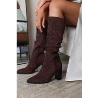 Where's That From Women's 'Quilla' Slouch Knee High Boots with Block Heel in Brown | Size: 4