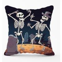 Warren Reed - Designer Skeletons Dancing Cushions in Black | Size: 33 cm x 48 cm
