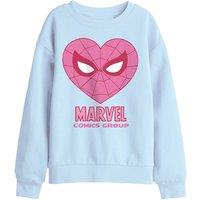 Marvel Comics Spiderman Heart Kids Sweatshirt, Light Blue | Size: 9-11 Years