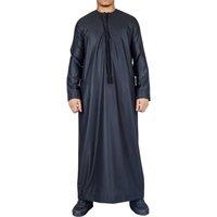Arabic Thobes Men's Thobe Emirati Islamic Jubba Robe Eid Tassel Slim Fit in Black | Size: 2XL