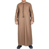 Arabic Thobes Men's Thobe Emirati Islamic Jubba Robe Eid Tassel Regular Fit in Bronze | Size: Medium
