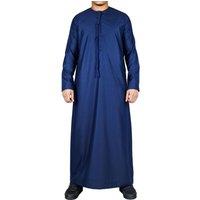 Arabic Thobes Men's Thobe Emirati Islamic Jubba Robe Eid Tassel Regular Fit in Navy | Size: XL