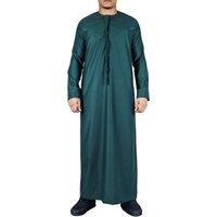 Arabic Thobes Men's Thobe Emirati Islamic Jubba Robe Eid Tassel Regular Fit in Olive | Size: XL