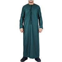 Arabic Thobes Men's Thobe Emirati Islamic Jubba Robe Eid Tassel Regular Fit in Olive | Size: 2XL