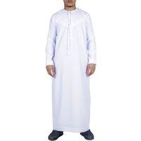 Arabic Thobes Men's Thobe Emirati Islamic Jubba Robe Eid Tassel Regular Fit in White | Size: Large