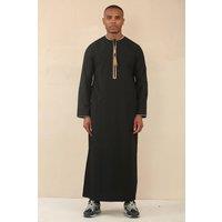 Arabic Thobes Men's Omani Eid Thobe Saudi Emirati Jubba Robe in Black | Size: 52L