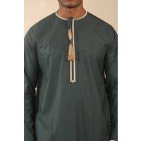 Arabic Thobes Men's Omani Eid Thobe Saudi Emirati Jubba Robe in Green | Size: 52L