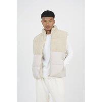 Brave Soul Men's Funnel Neck Borg Panel Gilet in Stone | Size: Medium