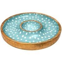 dexam Sintra Mango Wood Spotted Chip & Dip Bowl - Duck Egg