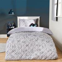 OHS Gaming Pinsonic Duvet Cover Quilt Pillowcase Soft Quilted Bedding Set in Charcoal | Size: Single