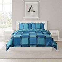 Snug City Box Print Duvet Cover Set Contemporary Square Pattern Bedding in Teal | Size: King