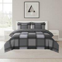 Snug City Box Print Duvet Cover Set Contemporary Square Pattern Bedding in Grey | Size: Super King