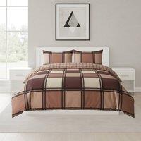 Snug City Box Print Duvet Cover Set Contemporary Square Pattern Bedding in Chocolate | Size: Super King