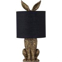 First Choice Lighting Babs - Antique Gold Hare Table Lamp With Black Fabric Shade