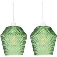 First Choice Lighting Set of 2 Porter - Green Textured Glass Easy Fit Pendant Shades
