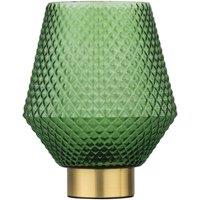 First Choice Lighting Porter - Battery Operated Satin Brass Lamp with Green Textured Glass in Gold