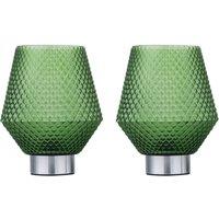 First Choice Lighting Set of 2 Porter - Battery Operated Chrome Lamps Green Textured Glass in Silver