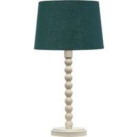 First Choice Lighting Bobbin - Ivory Lamp with Dark Green & Gold Shade in White