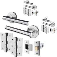 AFIT Chrome Door Handles Round Rose with Latch Hinges T-Bar 3 Pack in Silver | Size: 150mm x 150mm