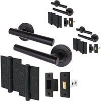AFIT Black Door Handles Round Rose with Latch Hinges T-Bar 3 Pack | Size: 150mm x 150mm