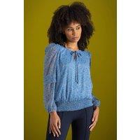 Klass. Women's Floral Print Smocked Hem Top in Pale Blue | Size: 20