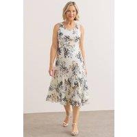 Anna Rose Women's Bias Cut Garden Print Midi Dress in Ivory | Size: 20