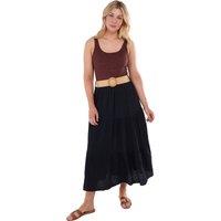 Gini London Women's Black Cotton Seersucker Belted Midaxi Skirt | Size: Large/XL