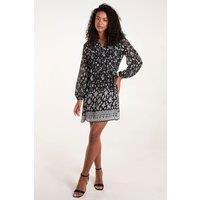 Blue Vanilla Women's Tie Neck Belted Waist Smock Mini Dress in Black | Size: Large
