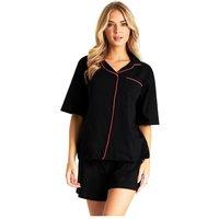 CityComfort Women's Short Pyjama Set Button Down PJ Short Sleeve Sleepwear Nightwear in Black | Size: Large