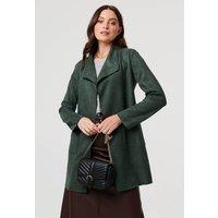 Izabel London Women's Faux Suede Collared Open Front Jacket in Green | Size: 10