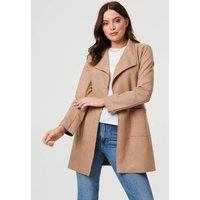 Izabel London Women's Faux Suede Collared Open Front Jacket in Light Brown | Size: 12
