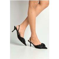 Miss Diva Women's Seren Embellished Mesh & Bow Slingback Court Shoes in Black | Size: 4